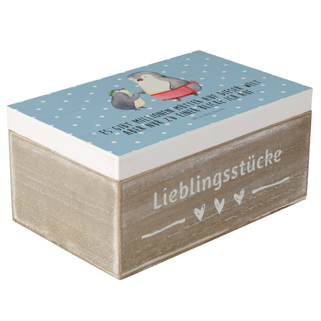 Holzkiste Pinguin mit Kind Holzkiste, Kiste, Schatzkiste, Truhe, Schatulle, XXL, Erinnerungsbox, Erinnerungskiste, Dekokiste, Aufbewahrungsbox, Familie, Vatertag, Muttertag, Bruder, Schwester, Mama, Papa, Oma, Opa, Geschenk, Mami, Mutti, Mutter, Geburststag