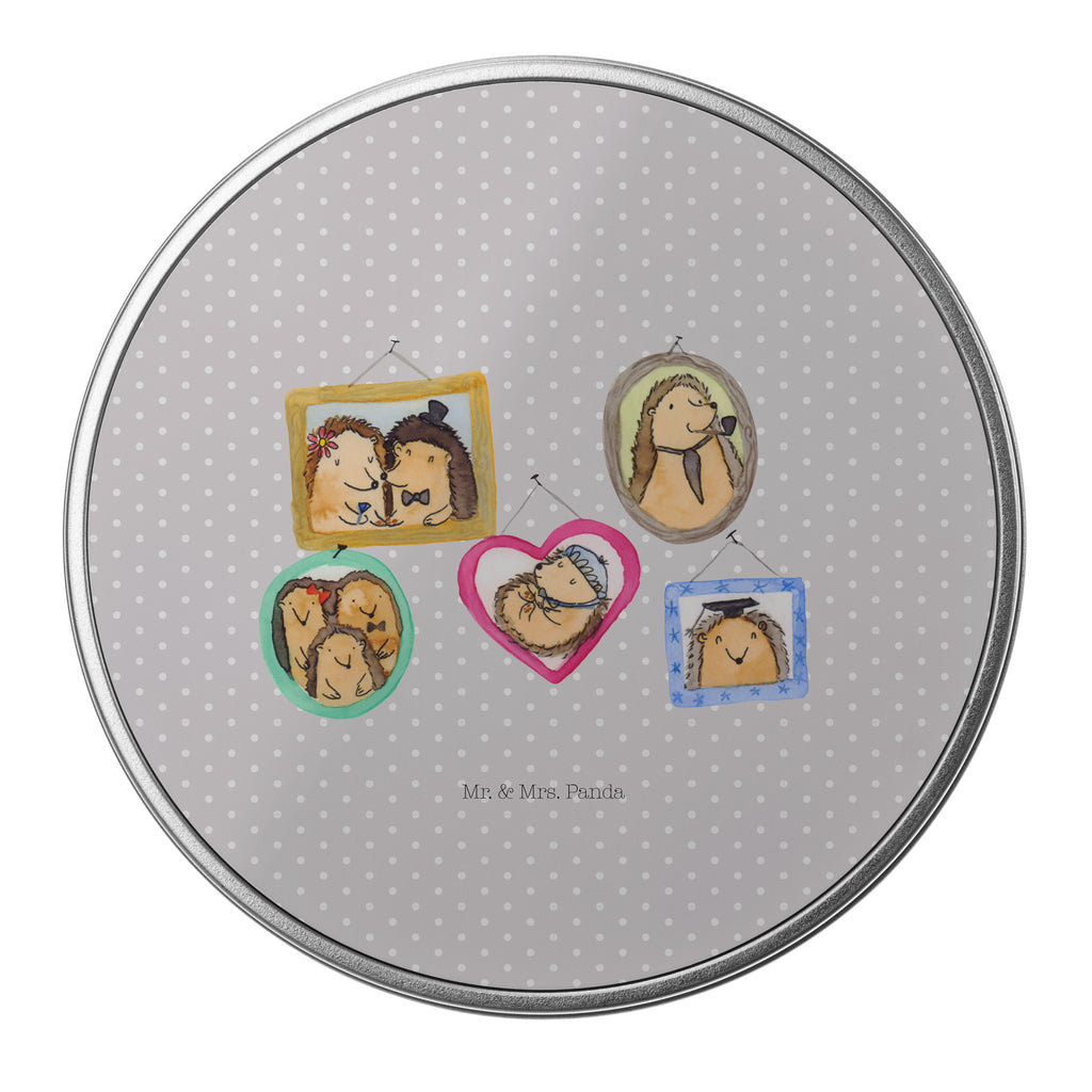 Blechdose rund Igel Familie Metalldose, Keksdose, Dose, Vorratsdose, Geschenkbox, Familie, Vatertag, Muttertag, Bruder, Schwester, Mama, Papa, Oma, Opa, Liebe, Igel, Bilder, Zusammenhalt, Glück