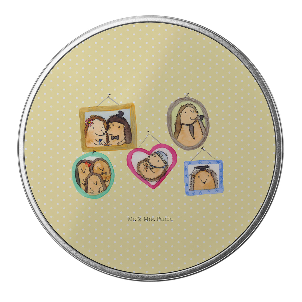 Blechdose rund Igel Familie Metalldose, Keksdose, Dose, Vorratsdose, Geschenkbox, Familie, Vatertag, Muttertag, Bruder, Schwester, Mama, Papa, Oma, Opa, Liebe, Igel, Bilder, Zusammenhalt, Glück