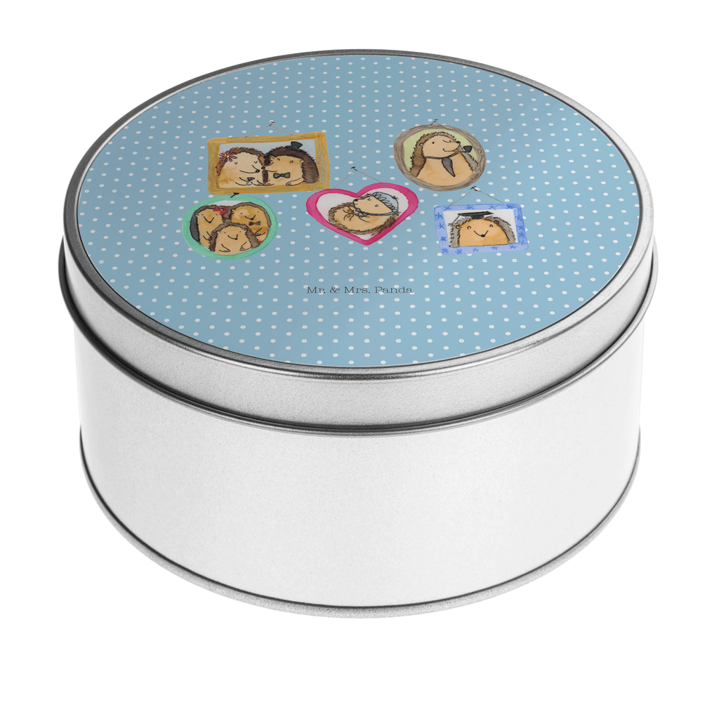 Blechdose rund Igel Familie Metalldose, Keksdose, Dose, Vorratsdose, Geschenkbox, Familie, Vatertag, Muttertag, Bruder, Schwester, Mama, Papa, Oma, Opa, Liebe, Igel, Bilder, Zusammenhalt, Glück