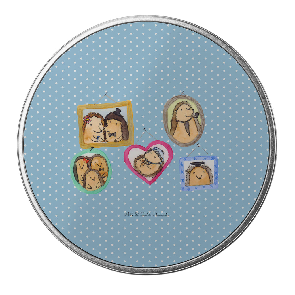 Blechdose rund Igel Familie Metalldose, Keksdose, Dose, Vorratsdose, Geschenkbox, Familie, Vatertag, Muttertag, Bruder, Schwester, Mama, Papa, Oma, Opa, Liebe, Igel, Bilder, Zusammenhalt, Glück