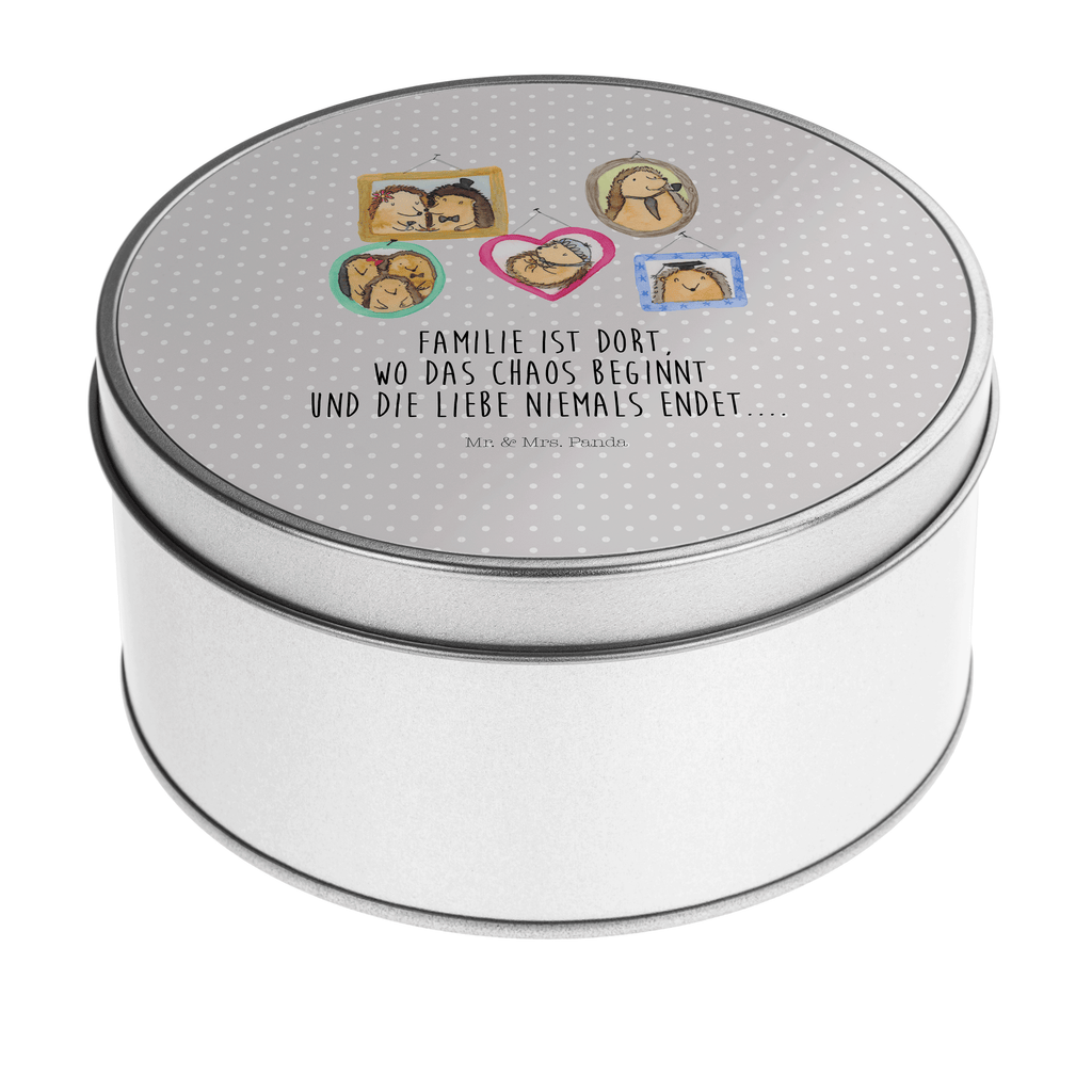 Blechdose rund Igel Familie Metalldose, Keksdose, Dose, Vorratsdose, Geschenkbox, Familie, Vatertag, Muttertag, Bruder, Schwester, Mama, Papa, Oma, Opa, Liebe, Igel, Bilder, Zusammenhalt, Glück