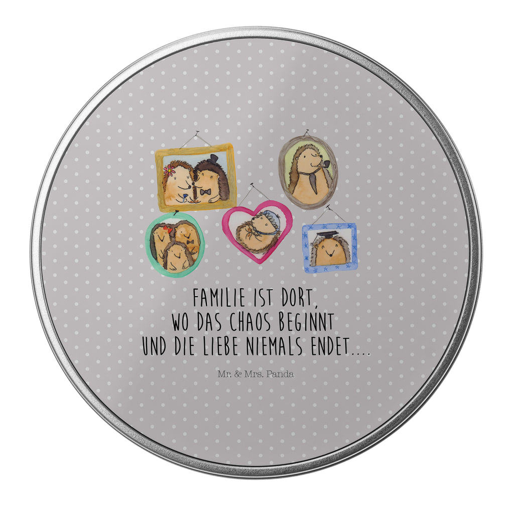 Blechdose rund Igel Familie Metalldose, Keksdose, Dose, Vorratsdose, Geschenkbox, Familie, Vatertag, Muttertag, Bruder, Schwester, Mama, Papa, Oma, Opa, Liebe, Igel, Bilder, Zusammenhalt, Glück