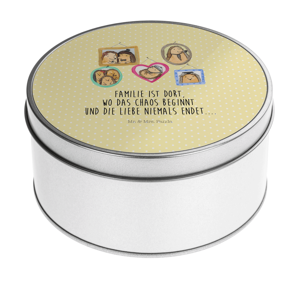 Blechdose rund Igel Familie Metalldose, Keksdose, Dose, Vorratsdose, Geschenkbox, Familie, Vatertag, Muttertag, Bruder, Schwester, Mama, Papa, Oma, Opa, Liebe, Igel, Bilder, Zusammenhalt, Glück
