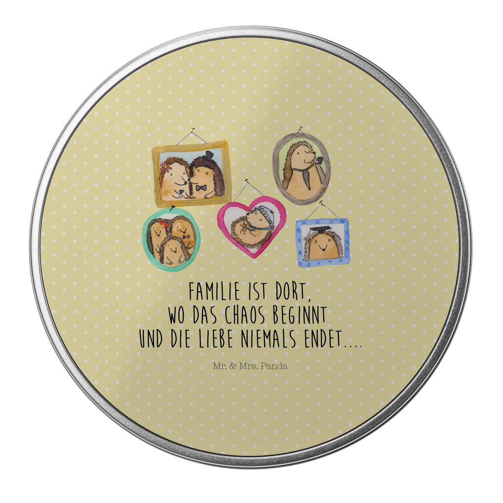 Blechdose rund Igel Familie Metalldose, Keksdose, Dose, Vorratsdose, Geschenkbox, Familie, Vatertag, Muttertag, Bruder, Schwester, Mama, Papa, Oma, Opa, Liebe, Igel, Bilder, Zusammenhalt, Glück