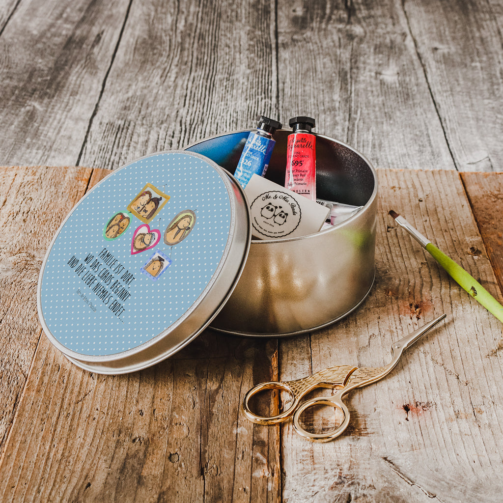 Blechdose rund Igel Familie Metalldose, Keksdose, Dose, Vorratsdose, Geschenkbox, Familie, Vatertag, Muttertag, Bruder, Schwester, Mama, Papa, Oma, Opa, Liebe, Igel, Bilder, Zusammenhalt, Glück