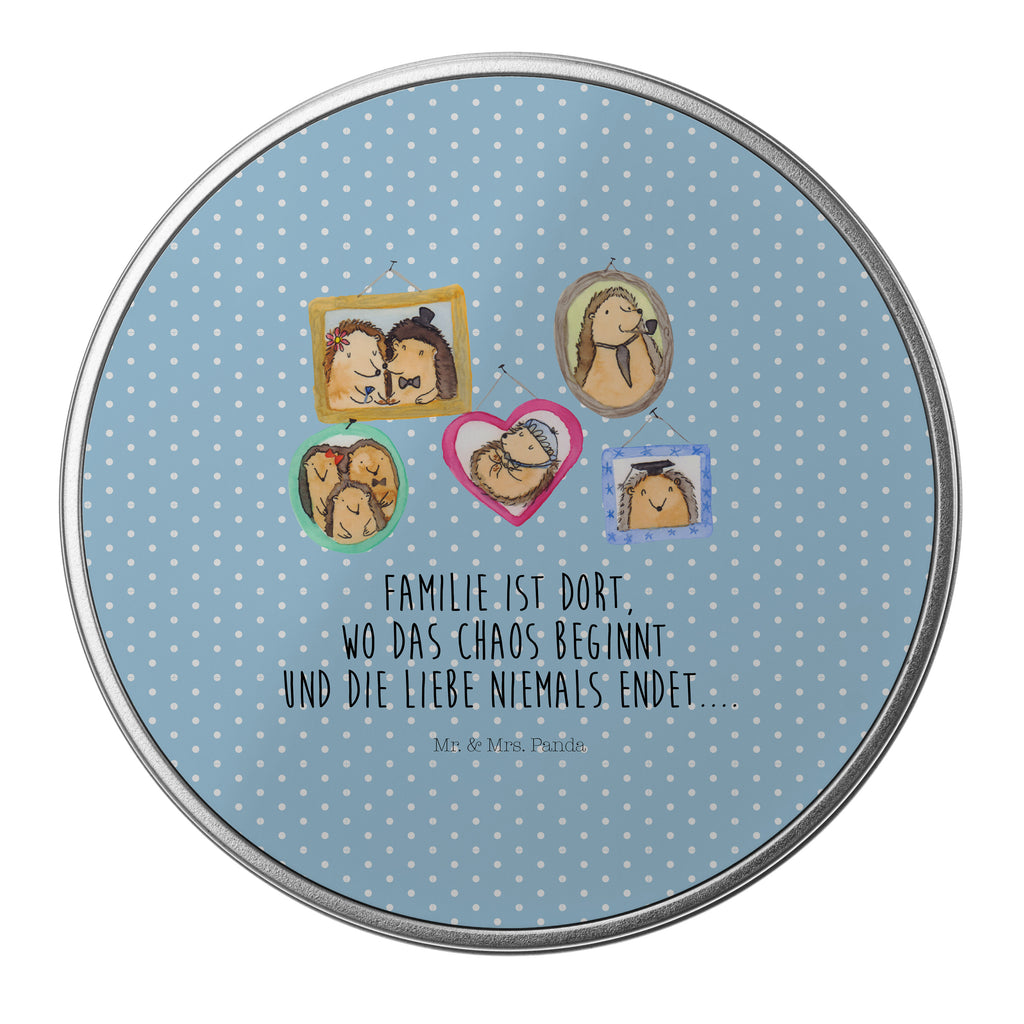 Blechdose rund Igel Familie Metalldose, Keksdose, Dose, Vorratsdose, Geschenkbox, Familie, Vatertag, Muttertag, Bruder, Schwester, Mama, Papa, Oma, Opa, Liebe, Igel, Bilder, Zusammenhalt, Glück