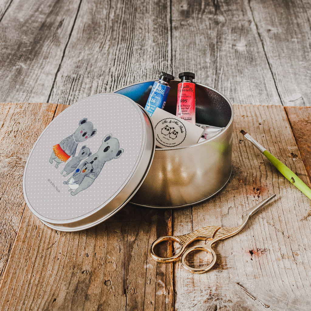 Blechdose rund Koala Familie Metalldose, Keksdose, Dose, Vorratsdose, Geschenkbox, Familie, Vatertag, Muttertag, Bruder, Schwester, Mama, Papa, Oma, Opa, Koala, Koalas, Family, Kinder, Geschwister, Familienleben
