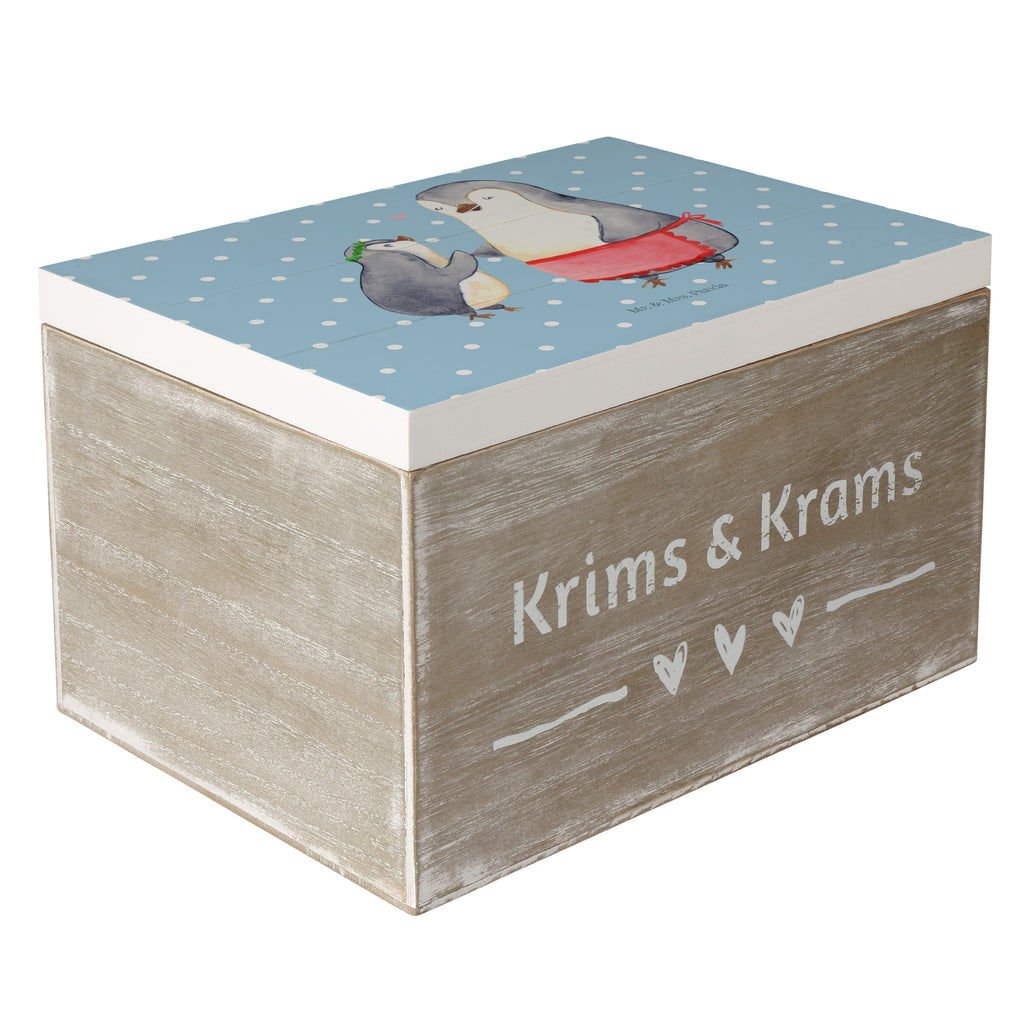 Holzkiste Pinguin mit Kind Holzkiste, Kiste, Schatzkiste, Truhe, Schatulle, XXL, Erinnerungsbox, Erinnerungskiste, Dekokiste, Aufbewahrungsbox, Familie, Vatertag, Muttertag, Bruder, Schwester, Mama, Papa, Oma, Opa, Geschenk, Mami, Mutti, Mutter, Geburststag