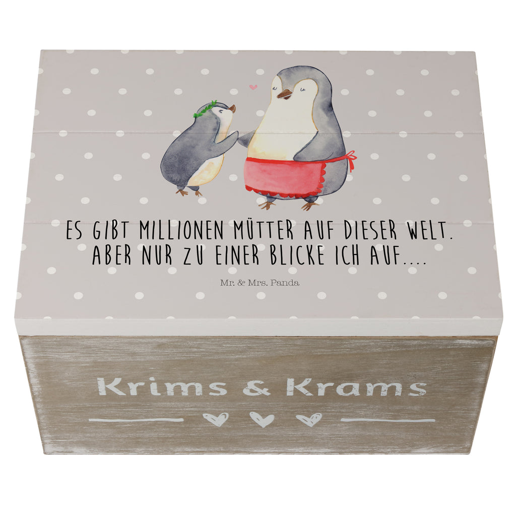 Holzkiste Pinguin mit Kind Holzkiste, Kiste, Schatzkiste, Truhe, Schatulle, XXL, Erinnerungsbox, Erinnerungskiste, Dekokiste, Aufbewahrungsbox, Familie, Vatertag, Muttertag, Bruder, Schwester, Mama, Papa, Oma, Opa, Geschenk, Mami, Mutti, Mutter, Geburststag