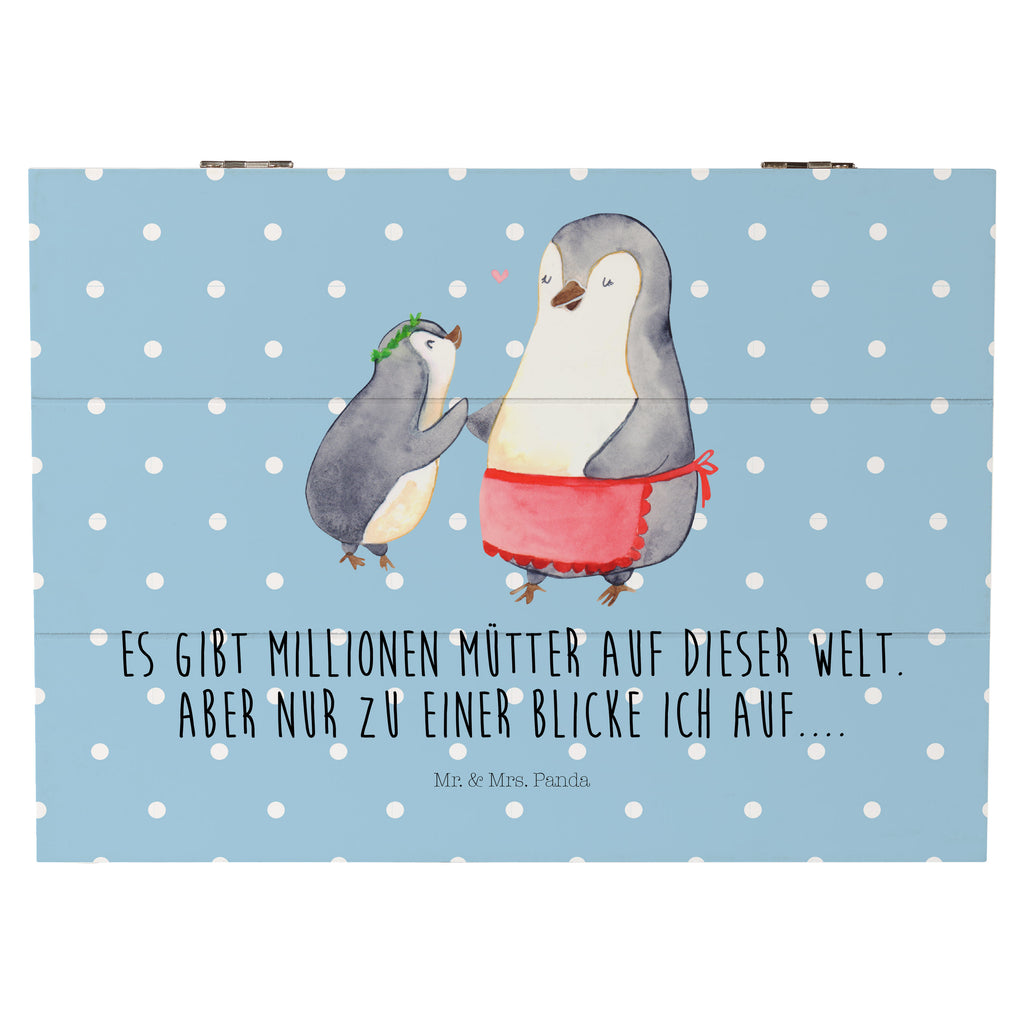 Holzkiste Pinguin mit Kind Holzkiste, Kiste, Schatzkiste, Truhe, Schatulle, XXL, Erinnerungsbox, Erinnerungskiste, Dekokiste, Aufbewahrungsbox, Familie, Vatertag, Muttertag, Bruder, Schwester, Mama, Papa, Oma, Opa, Geschenk, Mami, Mutti, Mutter, Geburststag