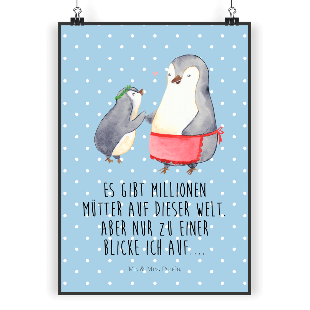 Poster Pinguin mit Kind Geschenk, Muttertag, Mama, Mami, Mutti, Mutter, Geburststag Poster, Wandposter, Bild, Wanddeko, Küchenposter, Kinderposter, Wanddeko Bild, Raumdekoration, Wanddekoration, Handgemaltes Poster, Mr. & Mrs. Panda Poster, Designposter, Kunstdruck, Posterdruck  Familie, Vatertag, Muttertag, Bruder, Schwester, Mama, Papa, Oma, Opa