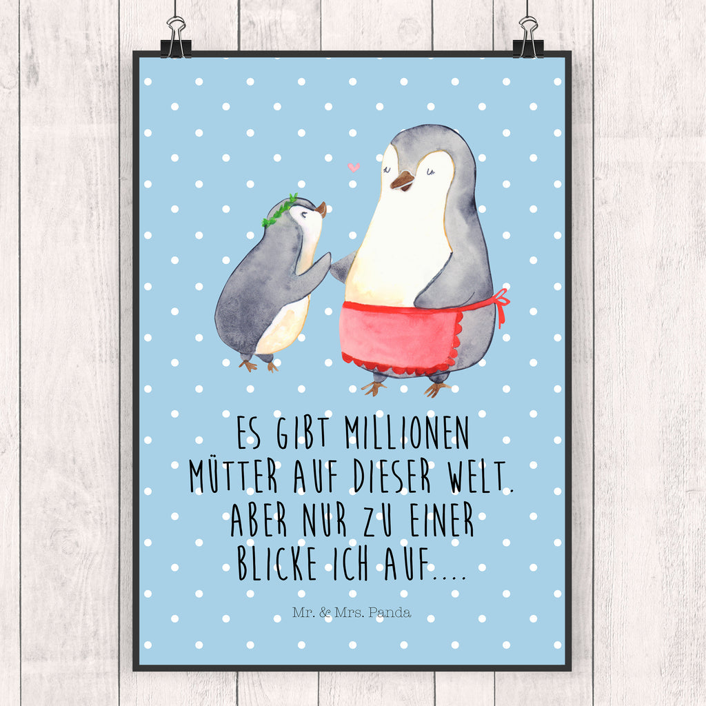 Poster Pinguin mit Kind Geschenk, Muttertag, Mama, Mami, Mutti, Mutter, Geburststag Poster, Wandposter, Bild, Wanddeko, Küchenposter, Kinderposter, Wanddeko Bild, Raumdekoration, Wanddekoration, Handgemaltes Poster, Mr. & Mrs. Panda Poster, Designposter, Kunstdruck, Posterdruck  Familie, Vatertag, Muttertag, Bruder, Schwester, Mama, Papa, Oma, Opa
