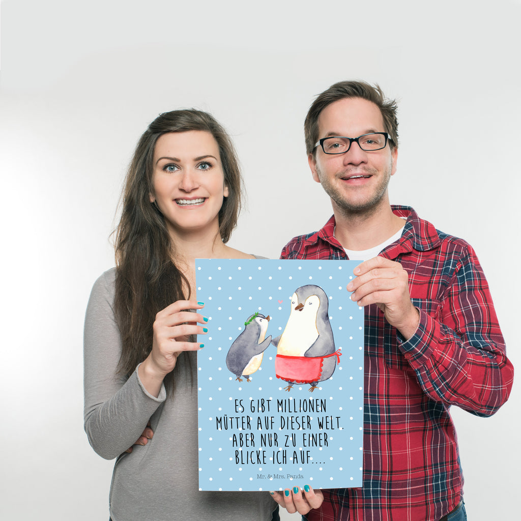 Poster Pinguin mit Kind Geschenk, Muttertag, Mama, Mami, Mutti, Mutter, Geburststag Poster, Wandposter, Bild, Wanddeko, Küchenposter, Kinderposter, Wanddeko Bild, Raumdekoration, Wanddekoration, Handgemaltes Poster, Mr. & Mrs. Panda Poster, Designposter, Kunstdruck, Posterdruck  Familie, Vatertag, Muttertag, Bruder, Schwester, Mama, Papa, Oma, Opa
