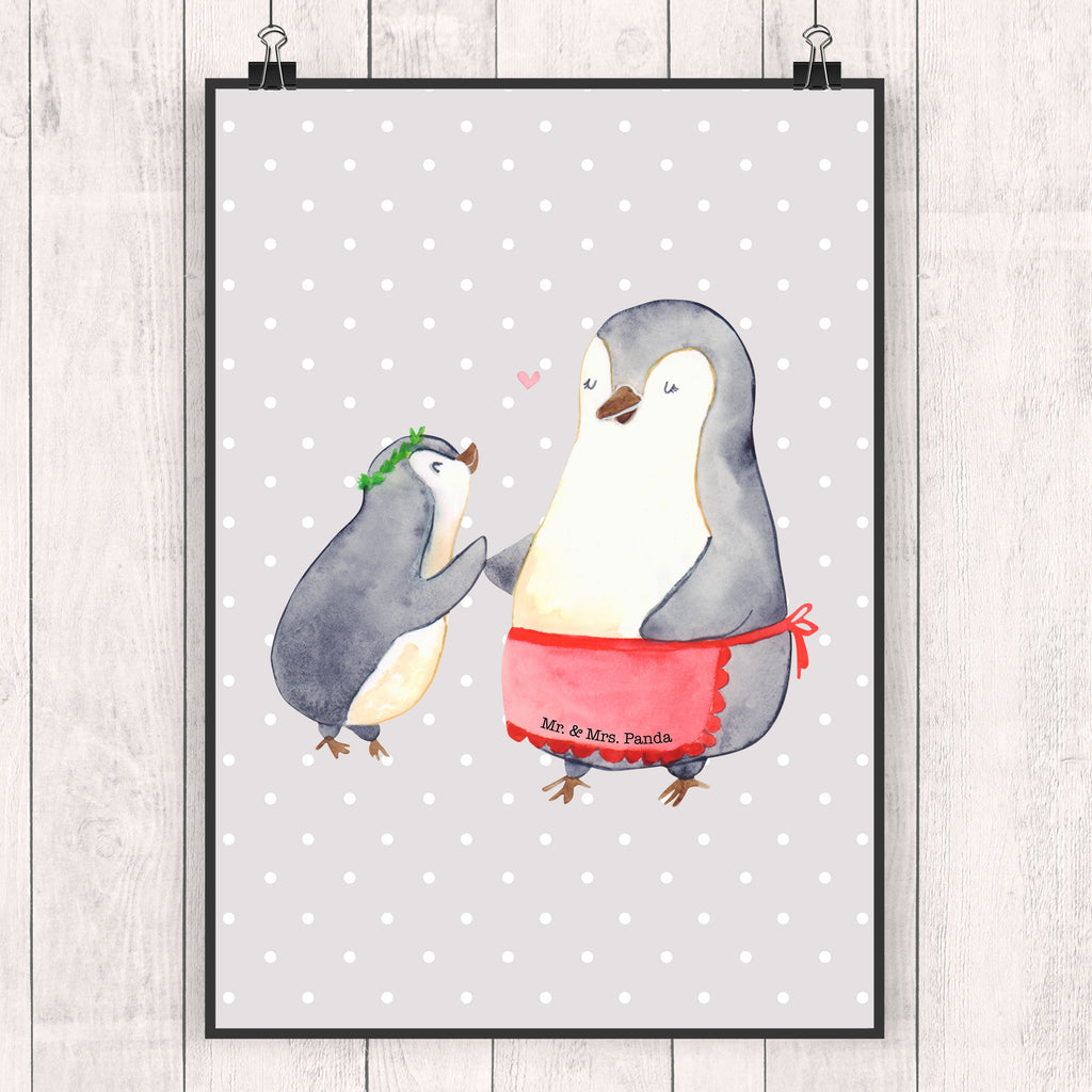 Poster Pinguin mit Kind Geschenk, Muttertag, Mama, Mami, Mutti, Mutter, Geburststag Poster, Wandposter, Bild, Wanddeko, Küchenposter, Kinderposter, Wanddeko Bild, Raumdekoration, Wanddekoration, Handgemaltes Poster, Mr. & Mrs. Panda Poster, Designposter, Kunstdruck, Posterdruck  Familie, Vatertag, Muttertag, Bruder, Schwester, Mama, Papa, Oma, Opa