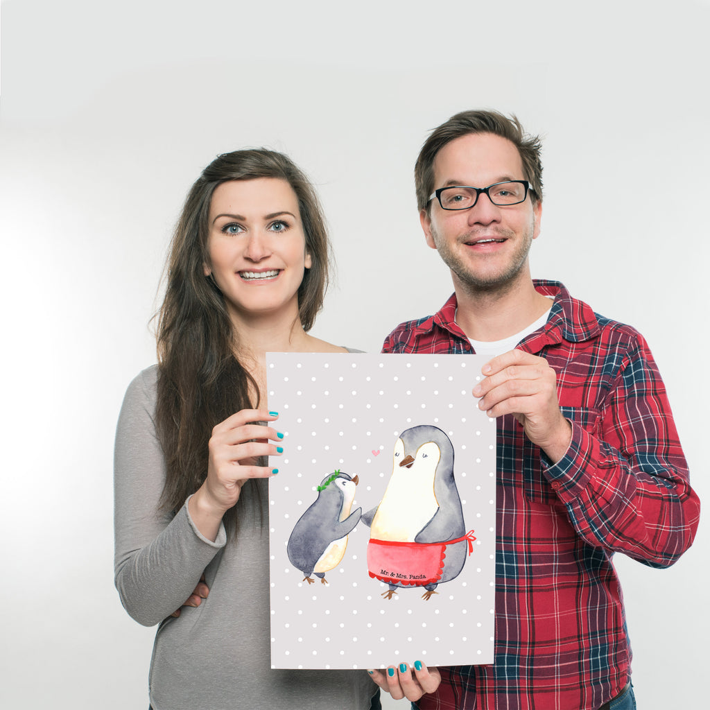 Poster Pinguin mit Kind Geschenk, Muttertag, Mama, Mami, Mutti, Mutter, Geburststag Poster, Wandposter, Bild, Wanddeko, Küchenposter, Kinderposter, Wanddeko Bild, Raumdekoration, Wanddekoration, Handgemaltes Poster, Mr. & Mrs. Panda Poster, Designposter, Kunstdruck, Posterdruck  Familie, Vatertag, Muttertag, Bruder, Schwester, Mama, Papa, Oma, Opa