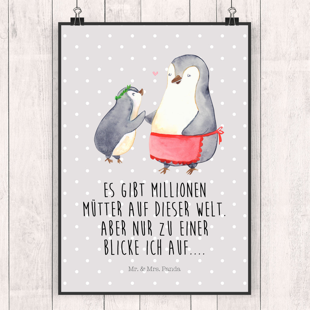 Poster Pinguin mit Kind Geschenk, Muttertag, Mama, Mami, Mutti, Mutter, Geburststag Poster, Wandposter, Bild, Wanddeko, Küchenposter, Kinderposter, Wanddeko Bild, Raumdekoration, Wanddekoration, Handgemaltes Poster, Mr. & Mrs. Panda Poster, Designposter, Kunstdruck, Posterdruck  Familie, Vatertag, Muttertag, Bruder, Schwester, Mama, Papa, Oma, Opa