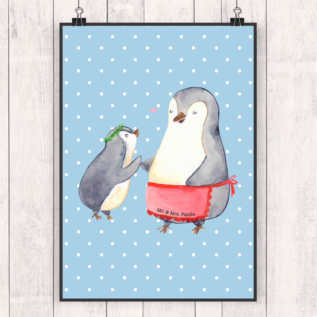 Poster Pinguin mit Kind Geschenk, Muttertag, Mama, Mami, Mutti, Mutter, Geburststag Poster, Wandposter, Bild, Wanddeko, Küchenposter, Kinderposter, Wanddeko Bild, Raumdekoration, Wanddekoration, Handgemaltes Poster, Mr. & Mrs. Panda Poster, Designposter, Kunstdruck, Posterdruck  Familie, Vatertag, Muttertag, Bruder, Schwester, Mama, Papa, Oma, Opa