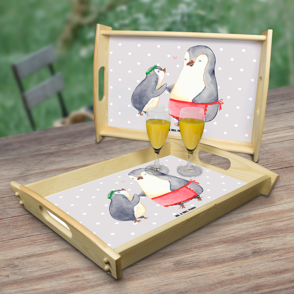 Serviertablett Pinguin mit Kind Tablett, Holztablett, Küchentablett, Dekotablett, Frühstückstablett, Familie, Vatertag, Muttertag, Bruder, Schwester, Mama, Papa, Oma, Opa, Geschenk, Mami, Mutti, Mutter, Geburststag