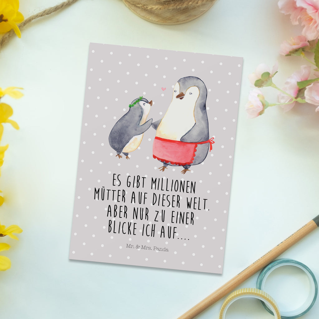Postkarte Pinguin mit Kind Geschenkkarte, Grußkarte, Karte, Einladung, Ansichtskarte, Geburtstagskarte, Einladungskarte, Familie, Vatertag, Muttertag, Bruder, Schwester, Mama, Papa, Oma, Opa, Geschenk, Mami, Mutti, Mutter, Geburststag