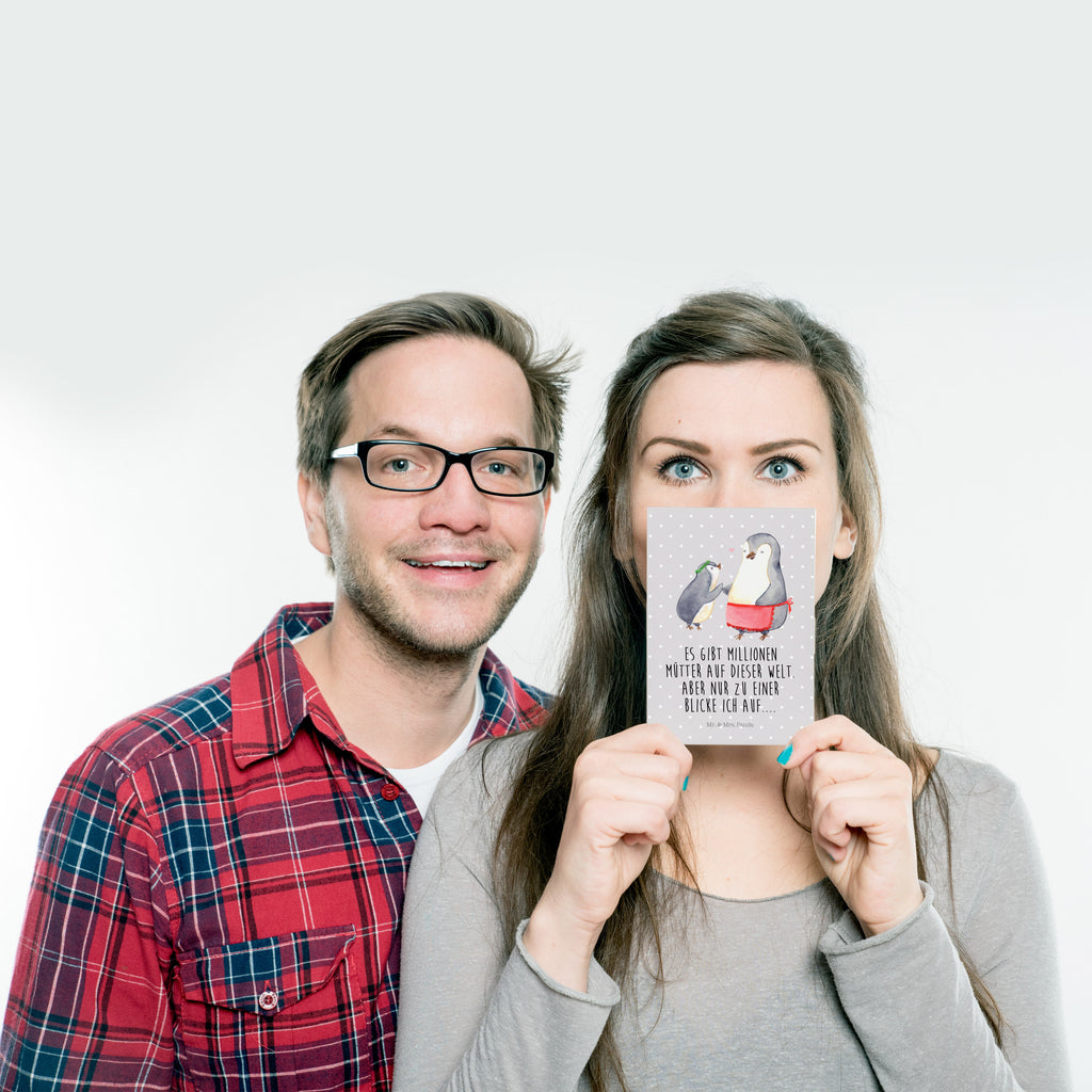 Postkarte Pinguin mit Kind Geschenkkarte, Grußkarte, Karte, Einladung, Ansichtskarte, Geburtstagskarte, Einladungskarte, Familie, Vatertag, Muttertag, Bruder, Schwester, Mama, Papa, Oma, Opa, Geschenk, Mami, Mutti, Mutter, Geburststag