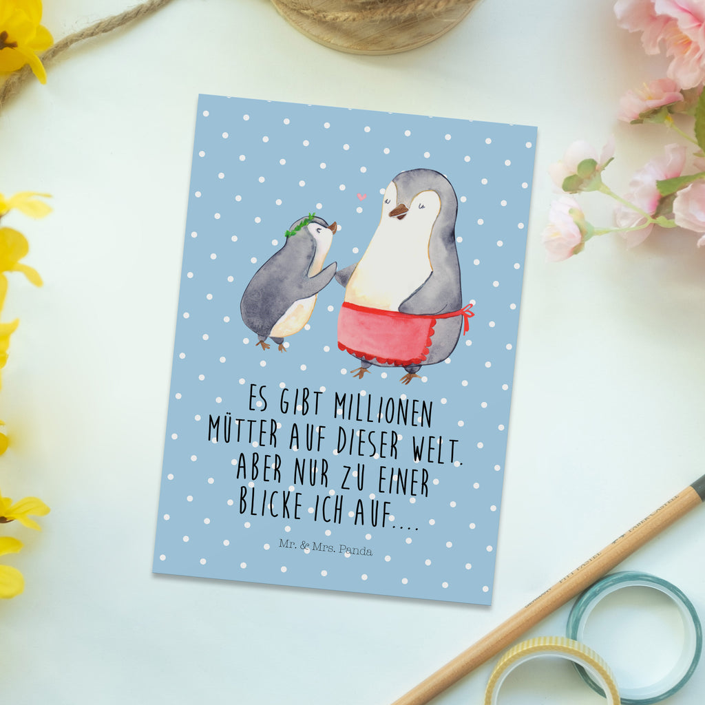 Postkarte Pinguin mit Kind Geschenkkarte, Grußkarte, Karte, Einladung, Ansichtskarte, Geburtstagskarte, Einladungskarte, Familie, Vatertag, Muttertag, Bruder, Schwester, Mama, Papa, Oma, Opa, Geschenk, Mami, Mutti, Mutter, Geburststag