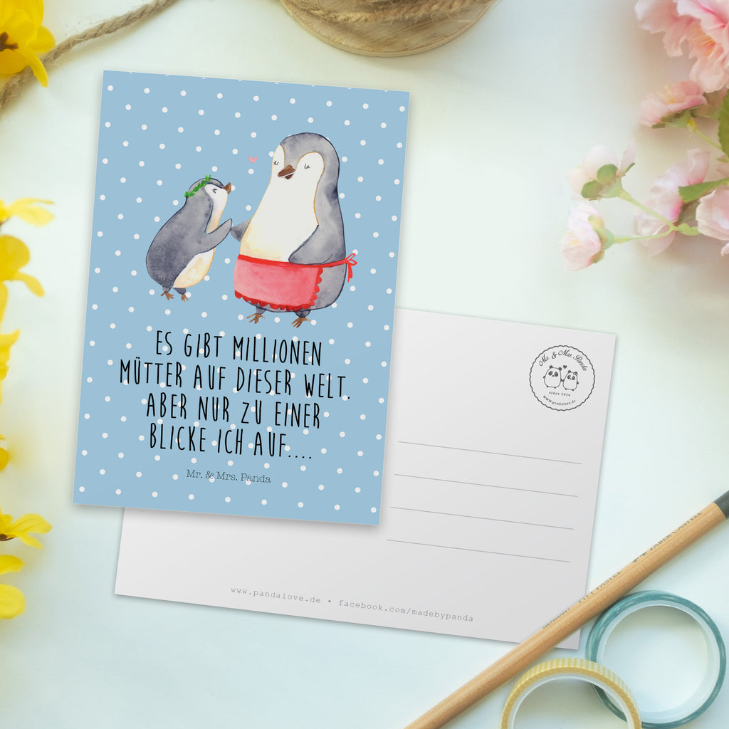 Postkarte Pinguin mit Kind Geschenkkarte, Grußkarte, Karte, Einladung, Ansichtskarte, Geburtstagskarte, Einladungskarte, Familie, Vatertag, Muttertag, Bruder, Schwester, Mama, Papa, Oma, Opa, Geschenk, Mami, Mutti, Mutter, Geburststag