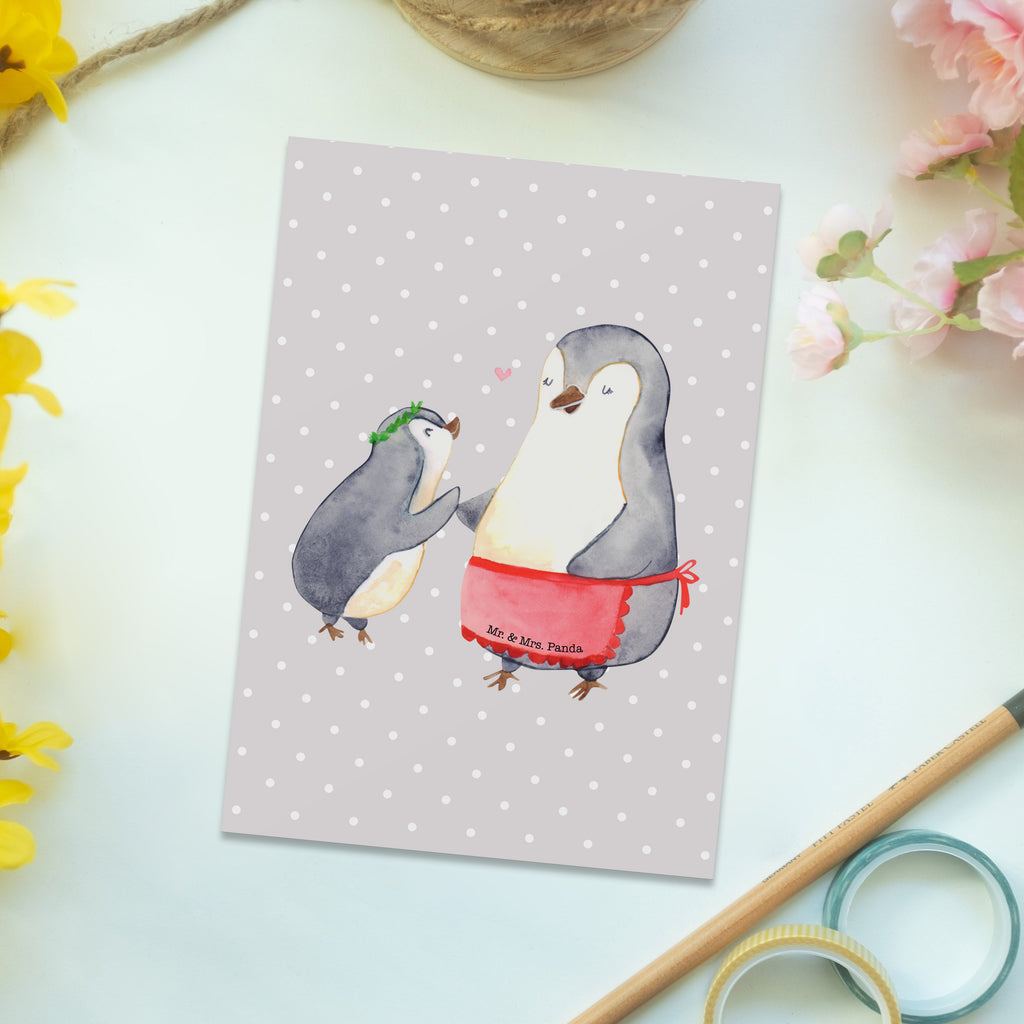 Postkarte Pinguin mit Kind Geschenkkarte, Grußkarte, Karte, Einladung, Ansichtskarte, Geburtstagskarte, Einladungskarte, Familie, Vatertag, Muttertag, Bruder, Schwester, Mama, Papa, Oma, Opa, Geschenk, Mami, Mutti, Mutter, Geburststag