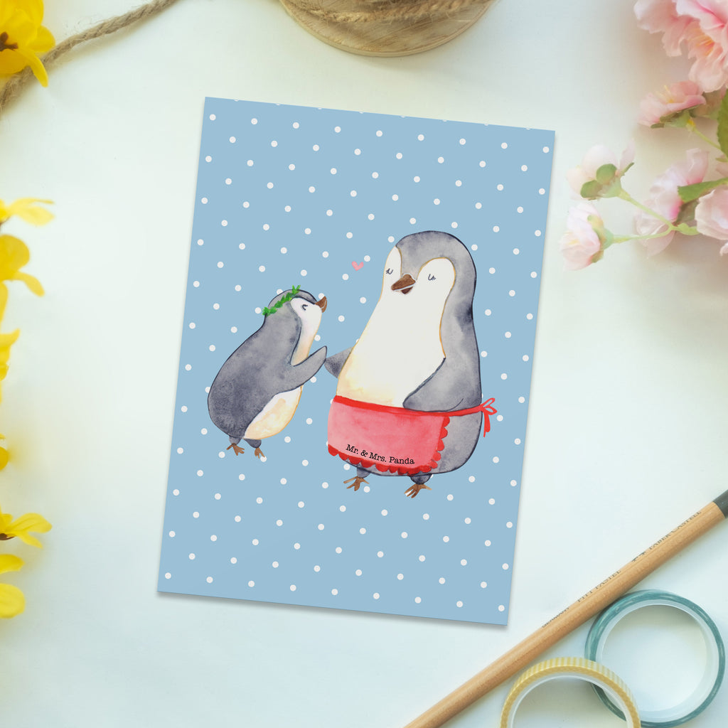 Postkarte Pinguin mit Kind Geschenkkarte, Grußkarte, Karte, Einladung, Ansichtskarte, Geburtstagskarte, Einladungskarte, Familie, Vatertag, Muttertag, Bruder, Schwester, Mama, Papa, Oma, Opa, Geschenk, Mami, Mutti, Mutter, Geburststag