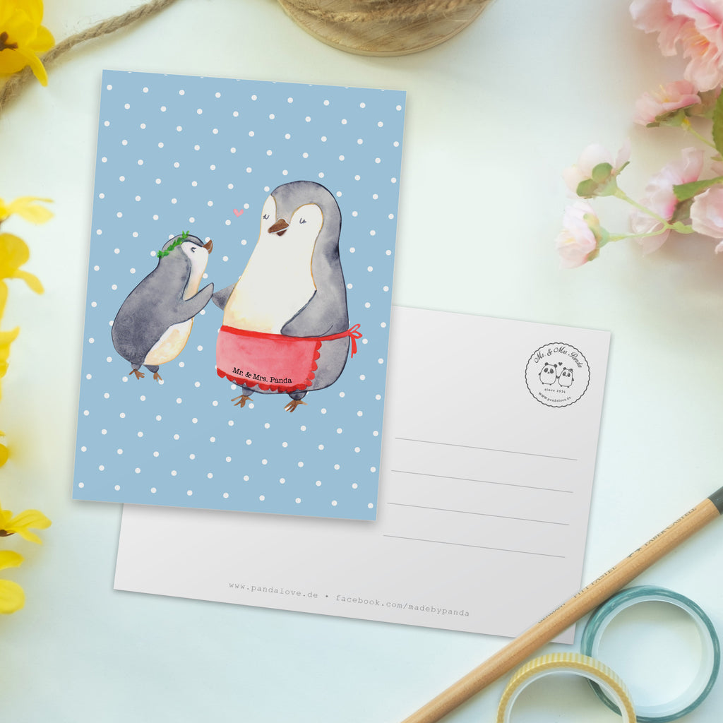 Postkarte Pinguin mit Kind Geschenkkarte, Grußkarte, Karte, Einladung, Ansichtskarte, Geburtstagskarte, Einladungskarte, Familie, Vatertag, Muttertag, Bruder, Schwester, Mama, Papa, Oma, Opa, Geschenk, Mami, Mutti, Mutter, Geburststag