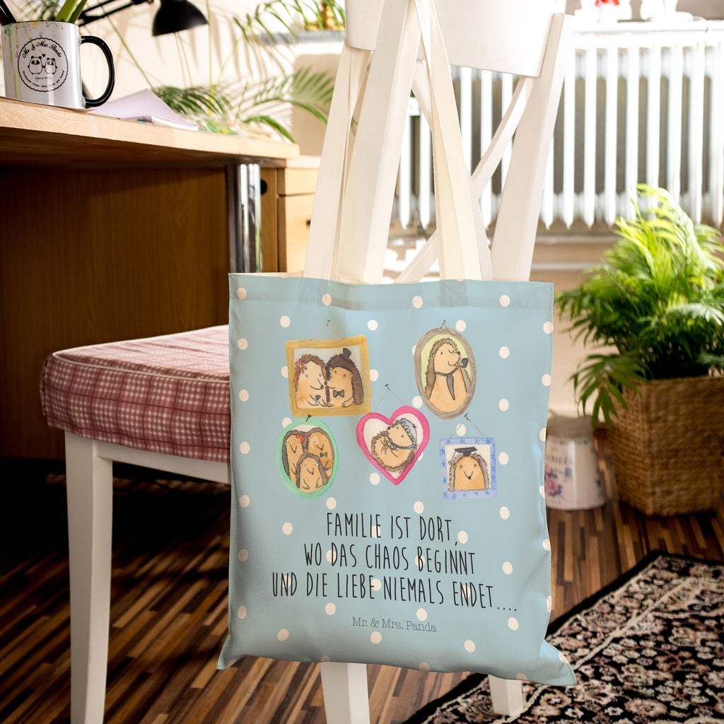 Einkaufstasche Igel Familie Tragetasche, Tasche, Beutel, Stofftasche, Baumwolltasche, Umhängetasche, Shopper, Familie, Vatertag, Muttertag, Bruder, Schwester, Mama, Papa, Oma, Opa, Liebe, Igel, Bilder, Zusammenhalt, Glück