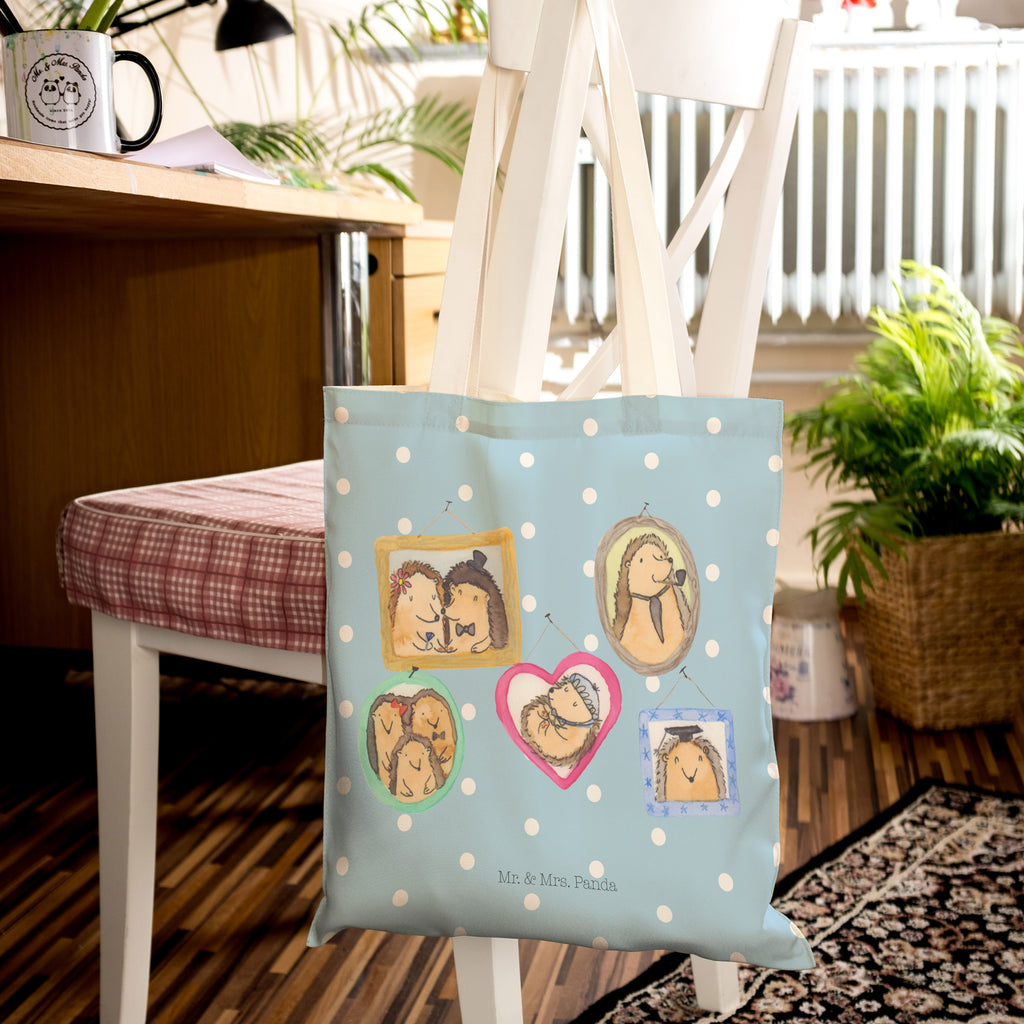 Einkaufstasche Igel Familie Tragetasche, Tasche, Beutel, Stofftasche, Baumwolltasche, Umhängetasche, Shopper, Familie, Vatertag, Muttertag, Bruder, Schwester, Mama, Papa, Oma, Opa, Liebe, Igel, Bilder, Zusammenhalt, Glück