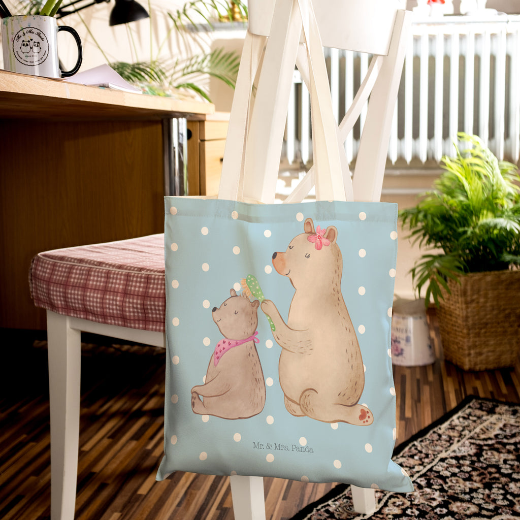 Einkaufstasche Bär mit Kind Tragetasche, Tasche, Beutel, Stofftasche, Baumwolltasche, Umhängetasche, Shopper, Familie, Vatertag, Muttertag, Bruder, Schwester, Mama, Papa, Oma, Opa, Geschenk, Mutti, Mutter