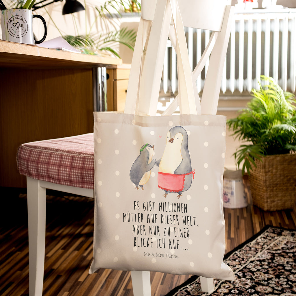 Einkaufstasche Pinguin mit Kind Tragetasche, Tasche, Beutel, Stofftasche, Baumwolltasche, Umhängetasche, Shopper, Familie, Vatertag, Muttertag, Bruder, Schwester, Mama, Papa, Oma, Opa, Geschenk, Mami, Mutti, Mutter, Geburststag