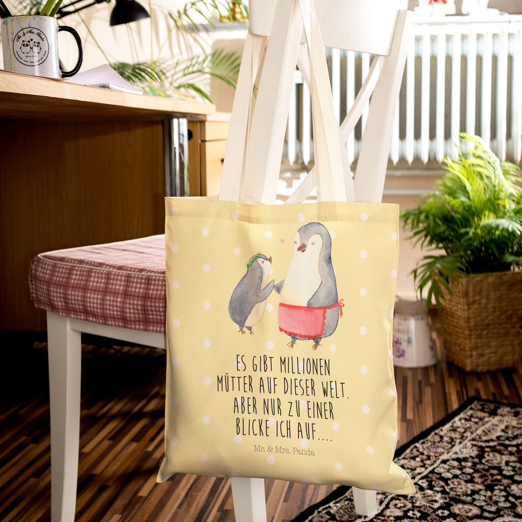 Einkaufstasche Pinguin mit Kind Tragetasche, Tasche, Beutel, Stofftasche, Baumwolltasche, Umhängetasche, Shopper, Familie, Vatertag, Muttertag, Bruder, Schwester, Mama, Papa, Oma, Opa, Geschenk, Mami, Mutti, Mutter, Geburststag