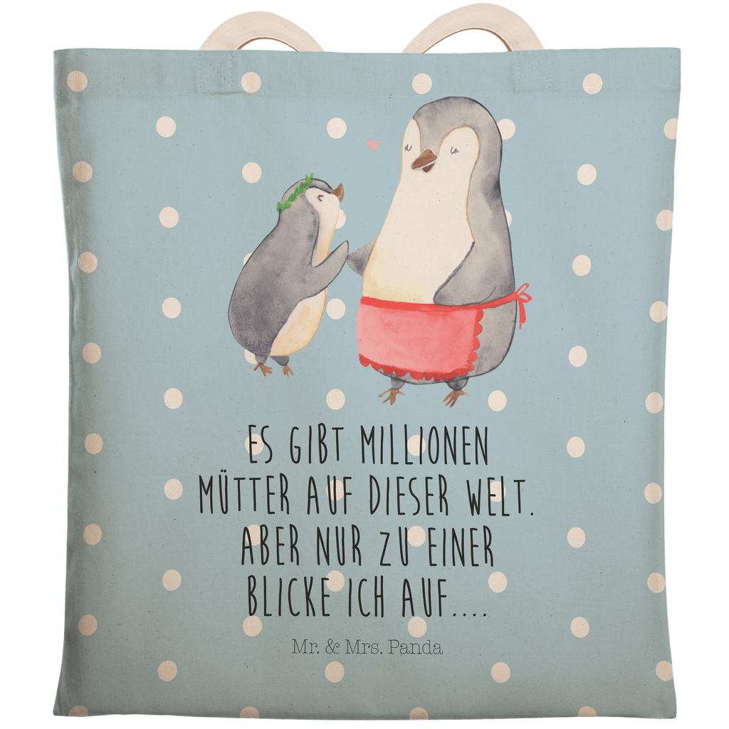 Einkaufstasche Pinguin mit Kind Tragetasche, Tasche, Beutel, Stofftasche, Baumwolltasche, Umhängetasche, Shopper, Familie, Vatertag, Muttertag, Bruder, Schwester, Mama, Papa, Oma, Opa, Geschenk, Mami, Mutti, Mutter, Geburststag