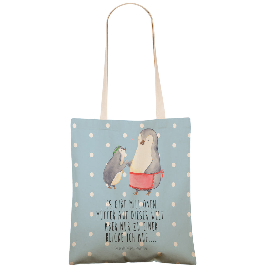 Einkaufstasche Pinguin mit Kind Tragetasche, Tasche, Beutel, Stofftasche, Baumwolltasche, Umhängetasche, Shopper, Familie, Vatertag, Muttertag, Bruder, Schwester, Mama, Papa, Oma, Opa, Geschenk, Mami, Mutti, Mutter, Geburststag
