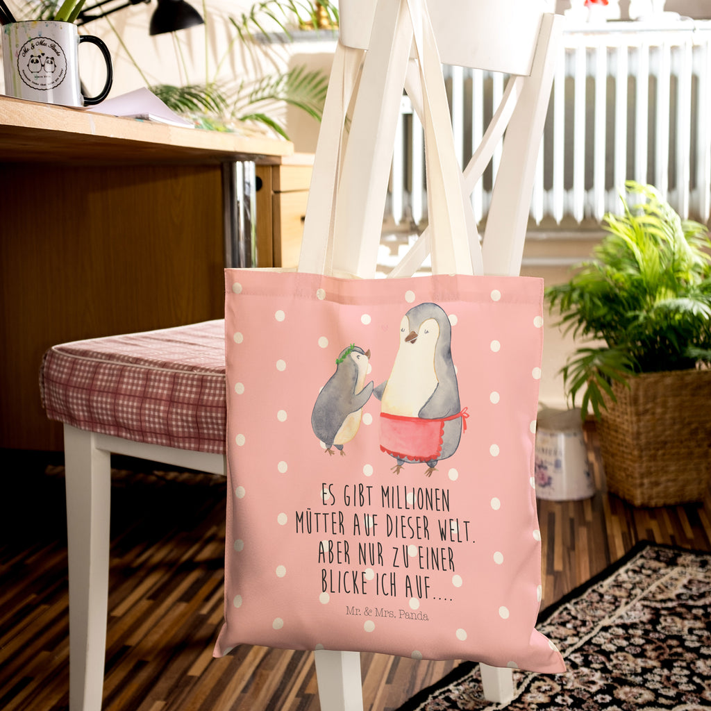 Einkaufstasche Pinguin mit Kind Tragetasche, Tasche, Beutel, Stofftasche, Baumwolltasche, Umhängetasche, Shopper, Familie, Vatertag, Muttertag, Bruder, Schwester, Mama, Papa, Oma, Opa, Geschenk, Mami, Mutti, Mutter, Geburststag