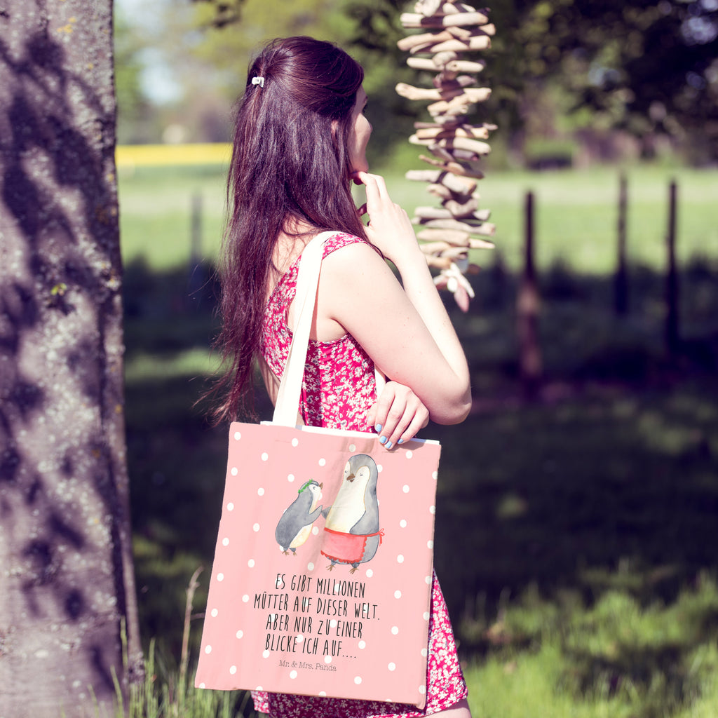 Einkaufstasche Pinguin mit Kind Tragetasche, Tasche, Beutel, Stofftasche, Baumwolltasche, Umhängetasche, Shopper, Familie, Vatertag, Muttertag, Bruder, Schwester, Mama, Papa, Oma, Opa, Geschenk, Mami, Mutti, Mutter, Geburststag