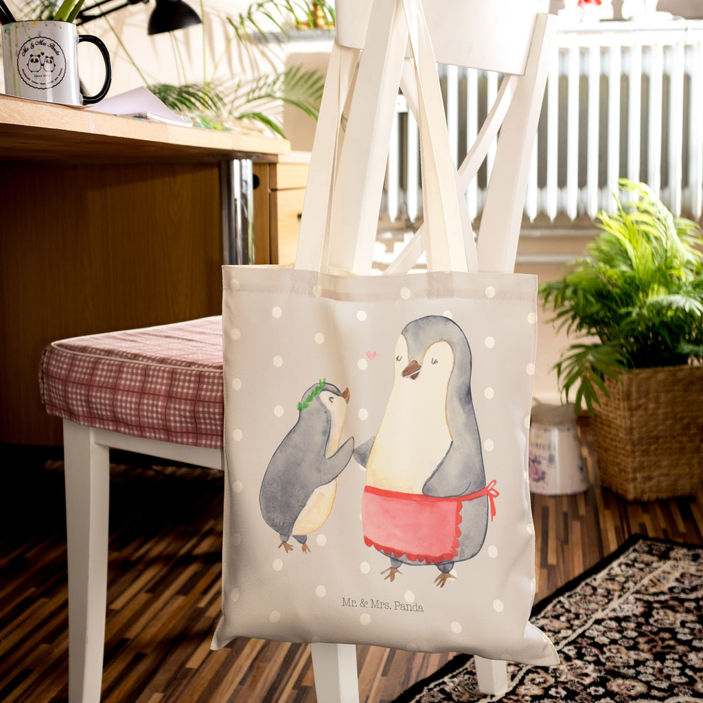Einkaufstasche Pinguin mit Kind Tragetasche, Tasche, Beutel, Stofftasche, Baumwolltasche, Umhängetasche, Shopper, Familie, Vatertag, Muttertag, Bruder, Schwester, Mama, Papa, Oma, Opa, Geschenk, Mami, Mutti, Mutter, Geburststag