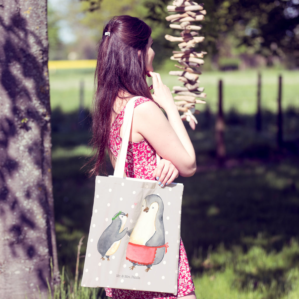 Einkaufstasche Pinguin mit Kind Tragetasche, Tasche, Beutel, Stofftasche, Baumwolltasche, Umhängetasche, Shopper, Familie, Vatertag, Muttertag, Bruder, Schwester, Mama, Papa, Oma, Opa, Geschenk, Mami, Mutti, Mutter, Geburststag