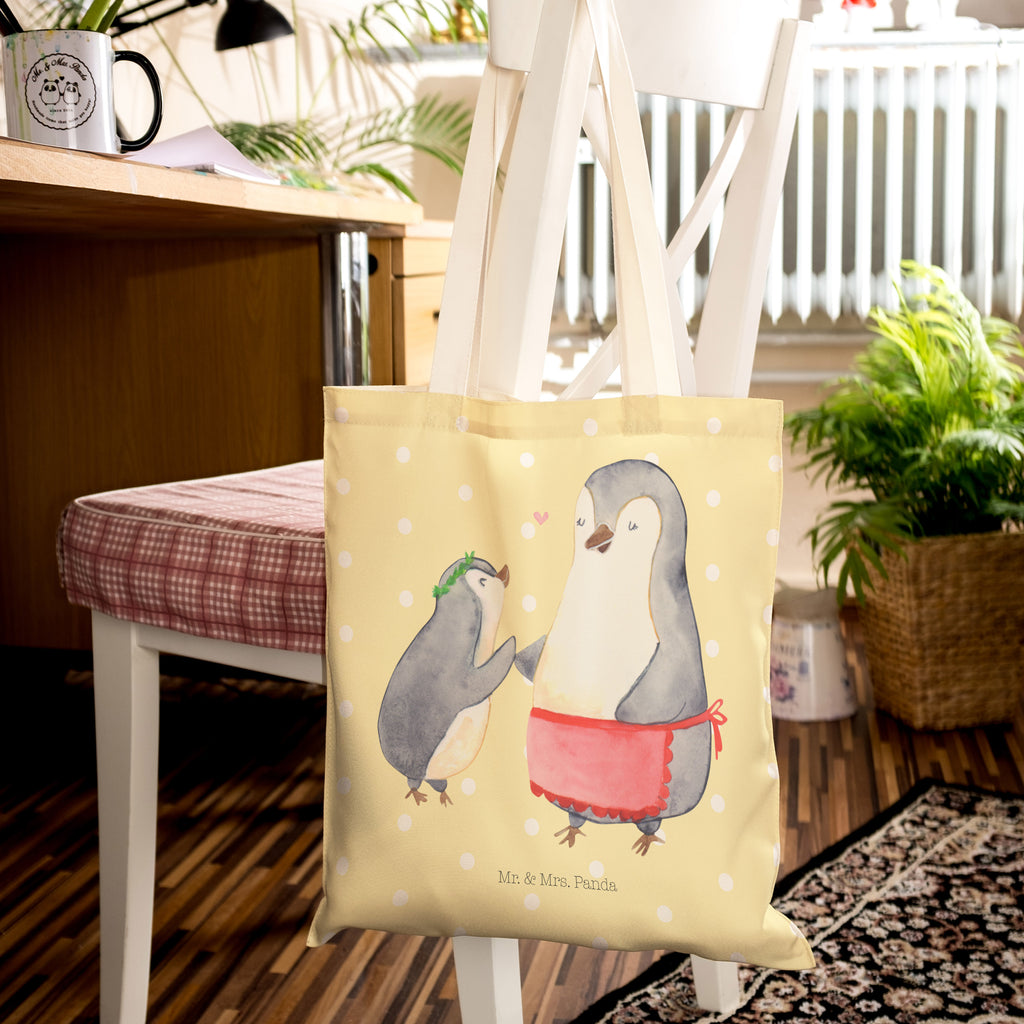 Einkaufstasche Pinguin mit Kind Tragetasche, Tasche, Beutel, Stofftasche, Baumwolltasche, Umhängetasche, Shopper, Familie, Vatertag, Muttertag, Bruder, Schwester, Mama, Papa, Oma, Opa, Geschenk, Mami, Mutti, Mutter, Geburststag