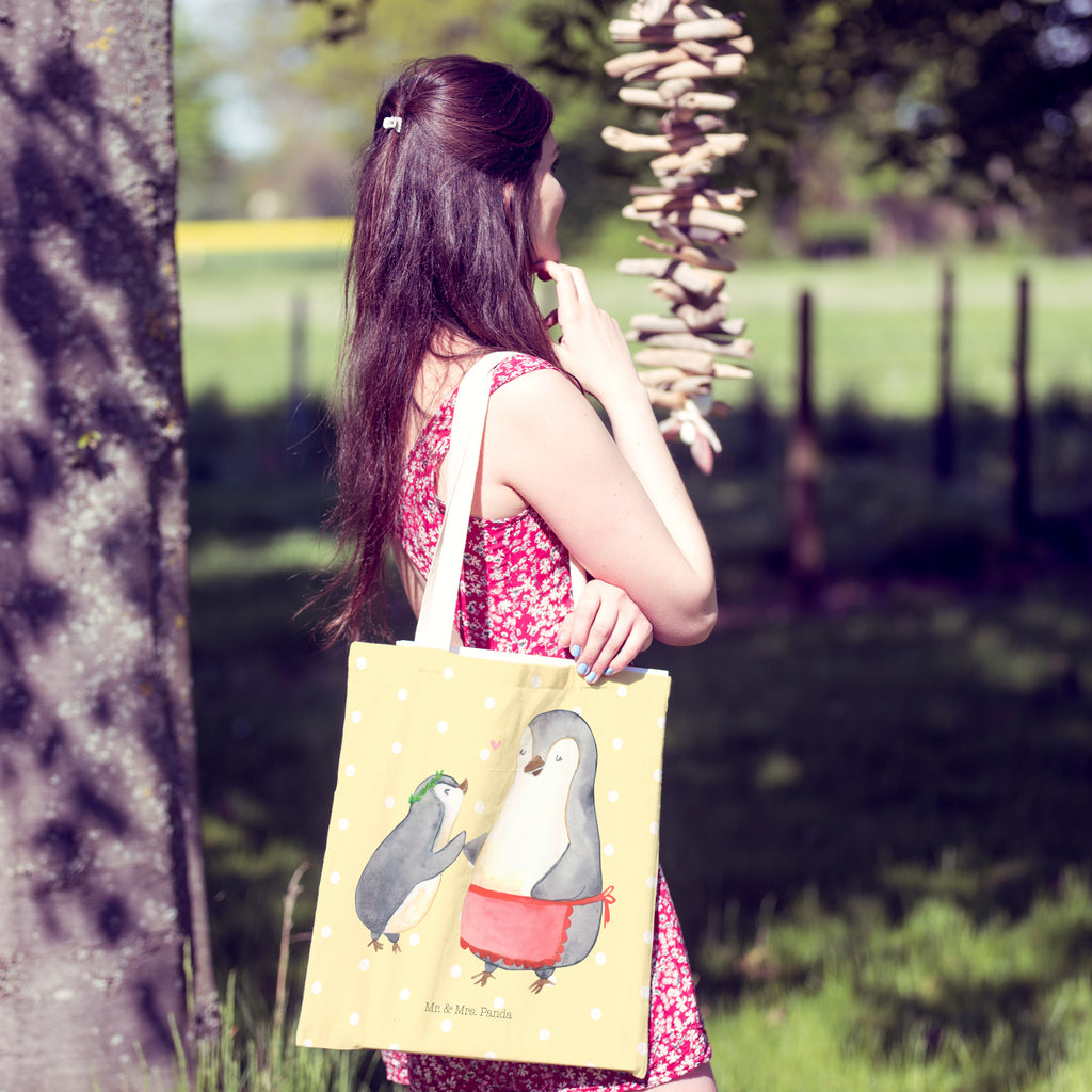 Einkaufstasche Pinguin mit Kind Tragetasche, Tasche, Beutel, Stofftasche, Baumwolltasche, Umhängetasche, Shopper, Familie, Vatertag, Muttertag, Bruder, Schwester, Mama, Papa, Oma, Opa, Geschenk, Mami, Mutti, Mutter, Geburststag