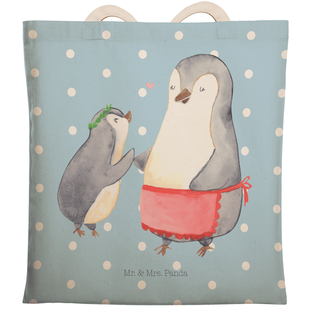 Einkaufstasche Pinguin mit Kind Tragetasche, Tasche, Beutel, Stofftasche, Baumwolltasche, Umhängetasche, Shopper, Familie, Vatertag, Muttertag, Bruder, Schwester, Mama, Papa, Oma, Opa, Geschenk, Mami, Mutti, Mutter, Geburststag