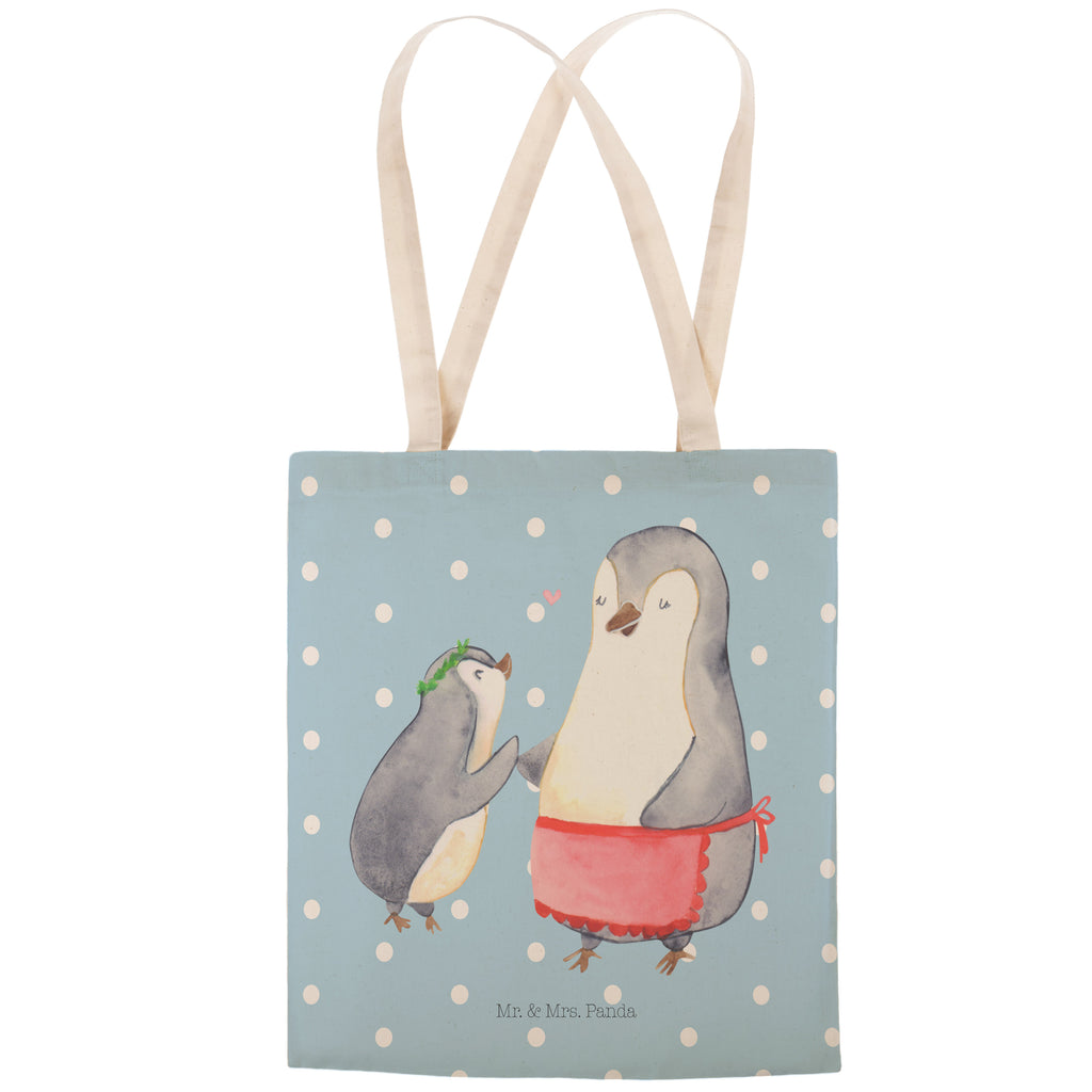 Einkaufstasche Pinguin mit Kind Tragetasche, Tasche, Beutel, Stofftasche, Baumwolltasche, Umhängetasche, Shopper, Familie, Vatertag, Muttertag, Bruder, Schwester, Mama, Papa, Oma, Opa, Geschenk, Mami, Mutti, Mutter, Geburststag