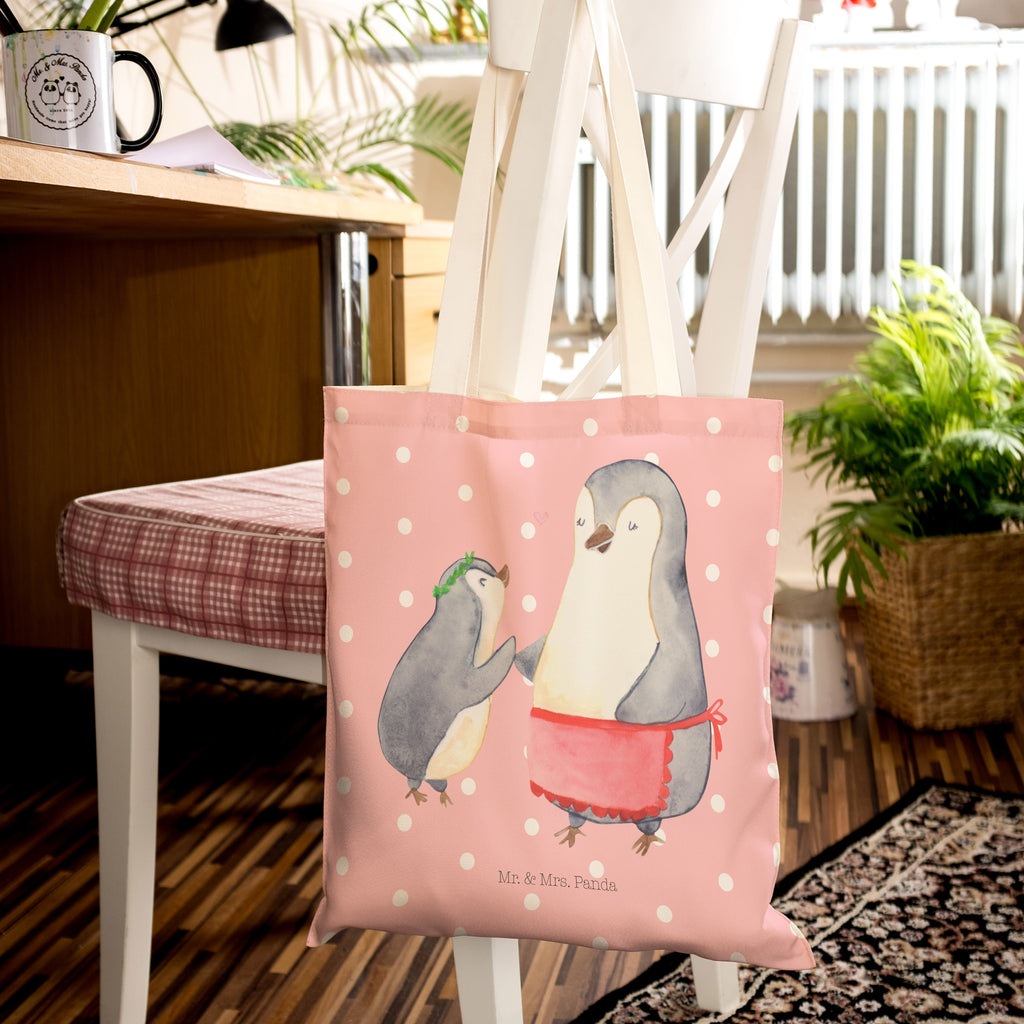 Einkaufstasche Pinguin mit Kind Tragetasche, Tasche, Beutel, Stofftasche, Baumwolltasche, Umhängetasche, Shopper, Familie, Vatertag, Muttertag, Bruder, Schwester, Mama, Papa, Oma, Opa, Geschenk, Mami, Mutti, Mutter, Geburststag