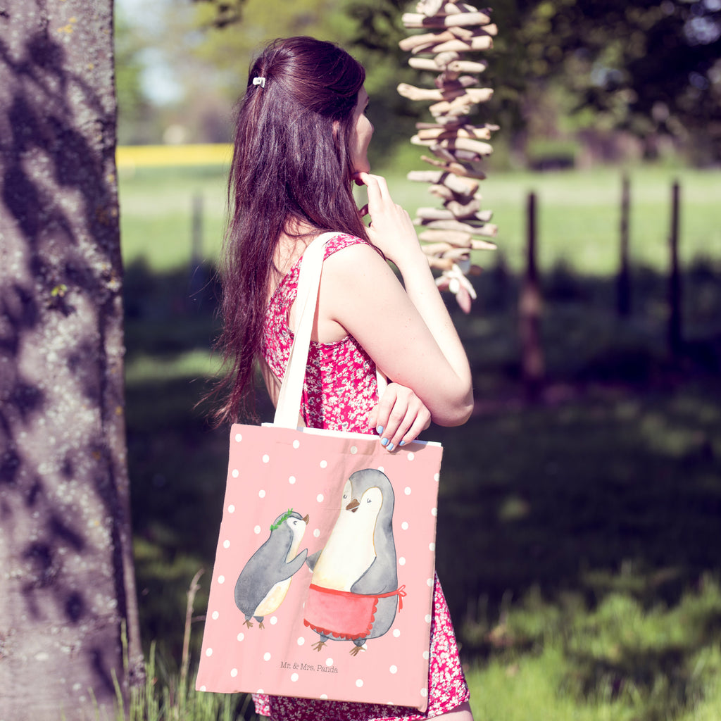 Einkaufstasche Pinguin mit Kind Tragetasche, Tasche, Beutel, Stofftasche, Baumwolltasche, Umhängetasche, Shopper, Familie, Vatertag, Muttertag, Bruder, Schwester, Mama, Papa, Oma, Opa, Geschenk, Mami, Mutti, Mutter, Geburststag