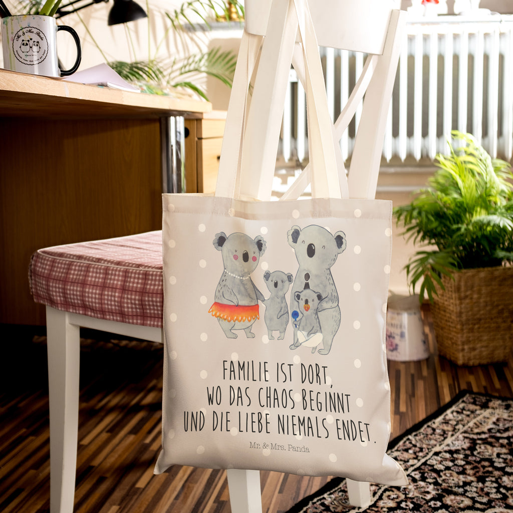 Einkaufstasche Koala Familie Tragetasche, Tasche, Beutel, Stofftasche, Baumwolltasche, Umhängetasche, Shopper, Familie, Vatertag, Muttertag, Bruder, Schwester, Mama, Papa, Oma, Opa, Koala, Koalas, Family, Kinder, Geschwister, Familienleben