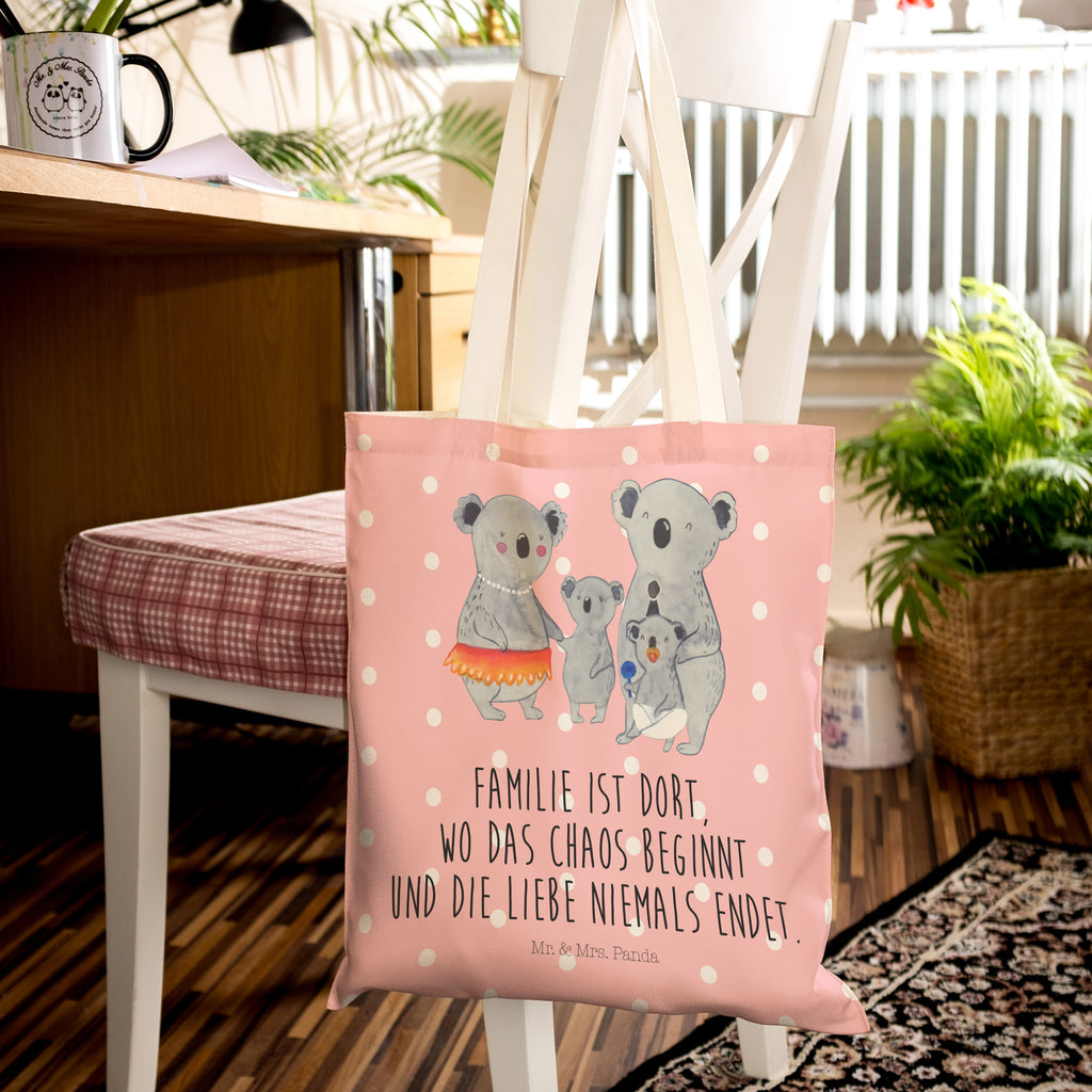 Einkaufstasche Koala Familie Tragetasche, Tasche, Beutel, Stofftasche, Baumwolltasche, Umhängetasche, Shopper, Familie, Vatertag, Muttertag, Bruder, Schwester, Mama, Papa, Oma, Opa, Koala, Koalas, Family, Kinder, Geschwister, Familienleben