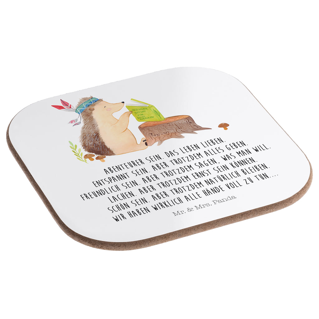 Quadratische Untersetzer Igel Indianer Bierdeckel, Glasuntersetzer, Untersetzer Gläser, Getränkeuntersetzer, Waldtiere, Tiere, Igel, Indianer, Abenteuer, Lagerfeuer, Camping